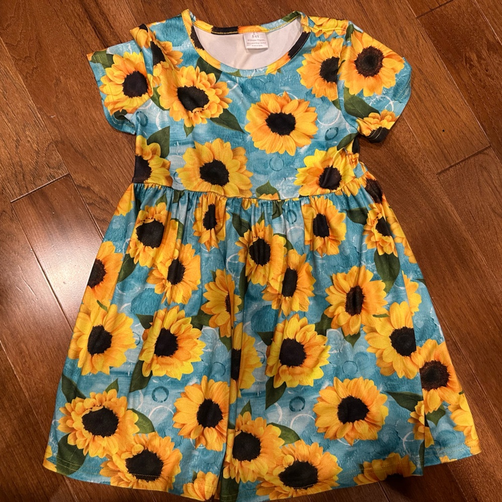 Charming Sunflower Kids Dress in Blue